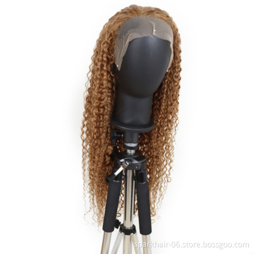 #27 Honey Blonde Kinky Curly Hair Lace Frontal Wig Raw Human Hair Vendor Wholesale Brazilian Virgin Human Hair Lace Closure Wigs